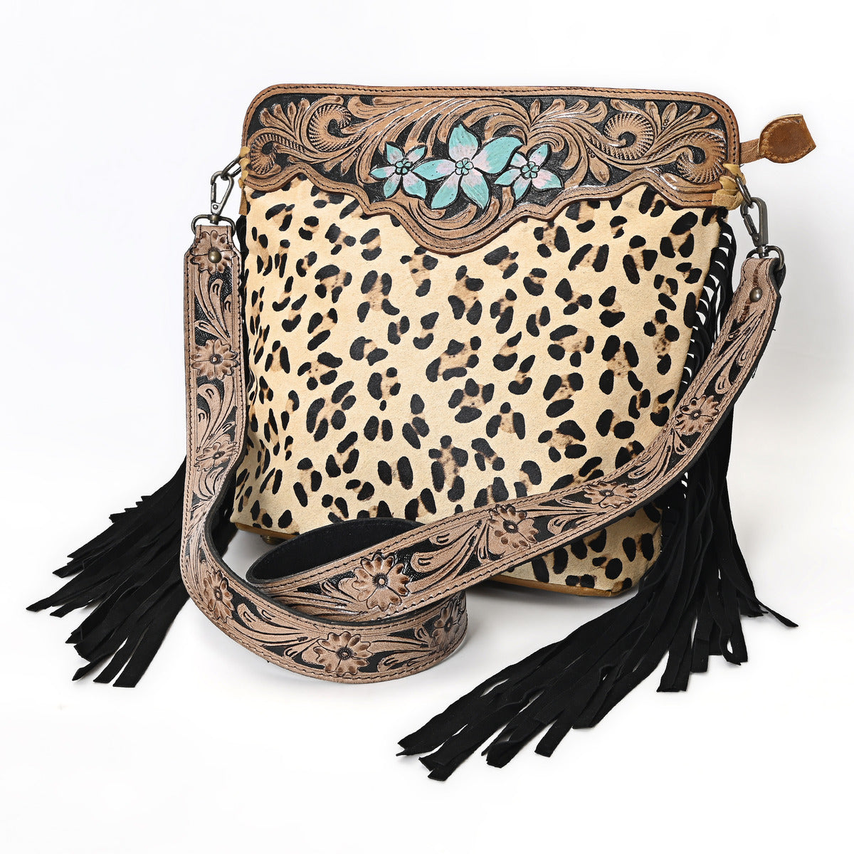 Three Flower Handtooled Bag