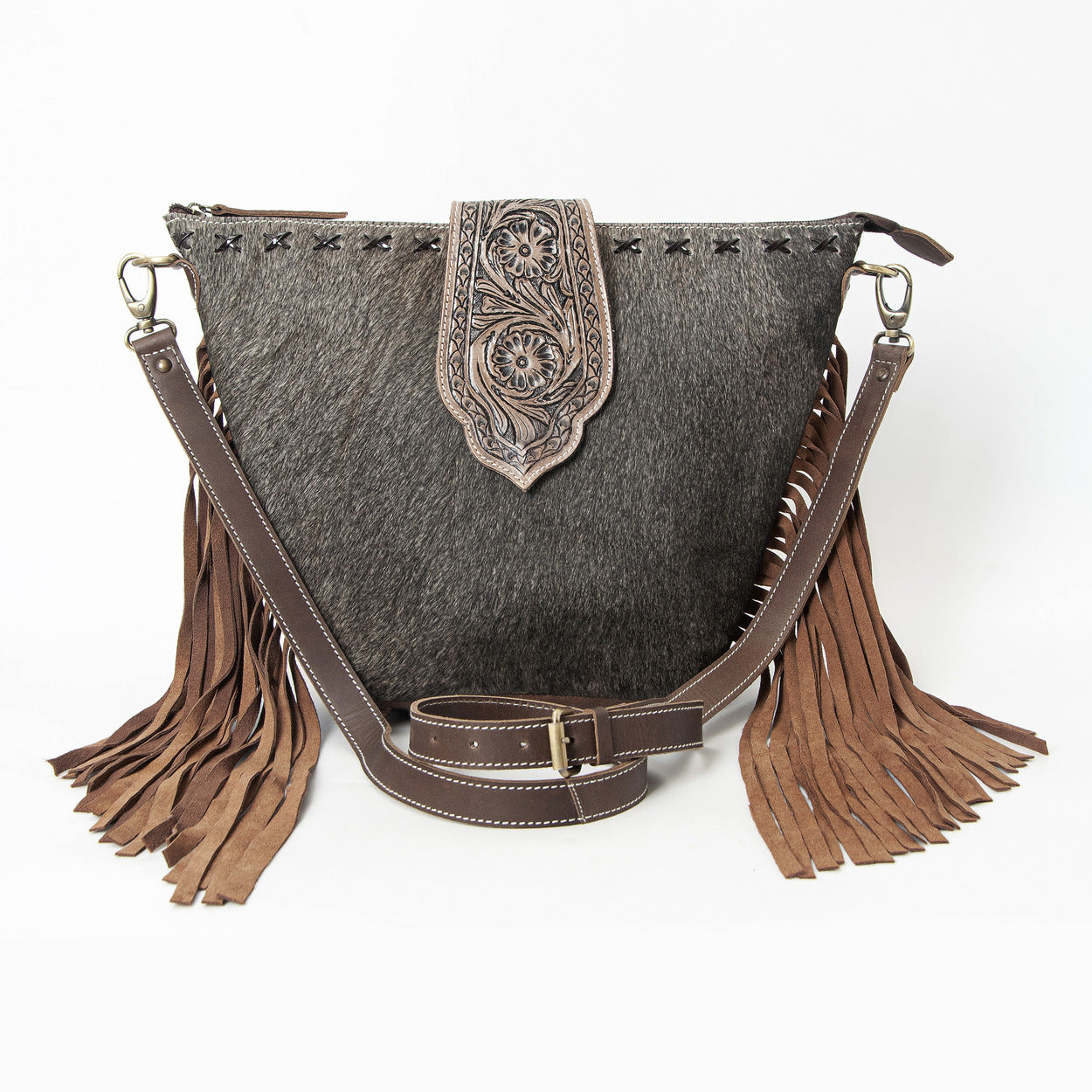 Hazel Grey Crossbody Fringe Bag