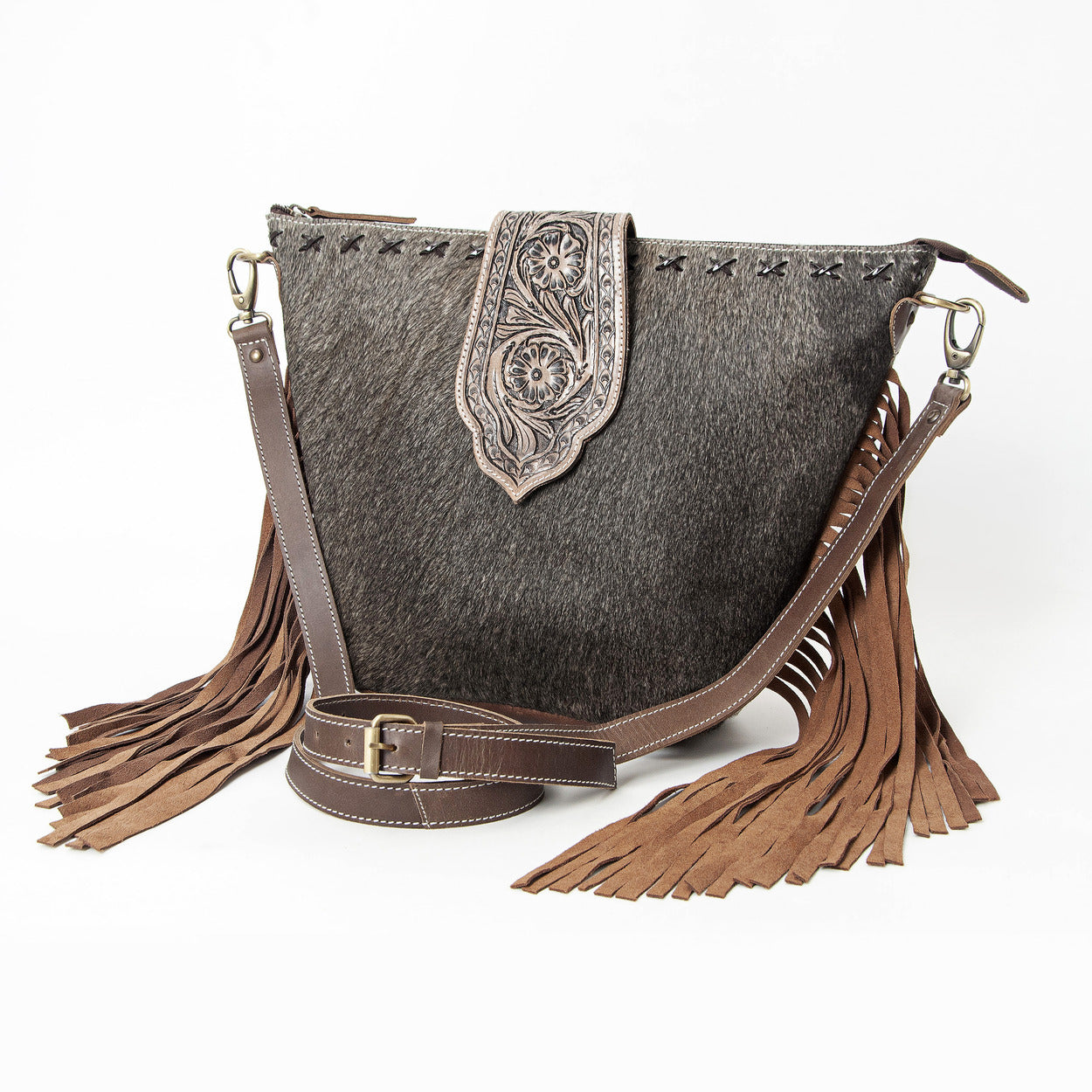 Hazel Grey Crossbody Fringe Bag