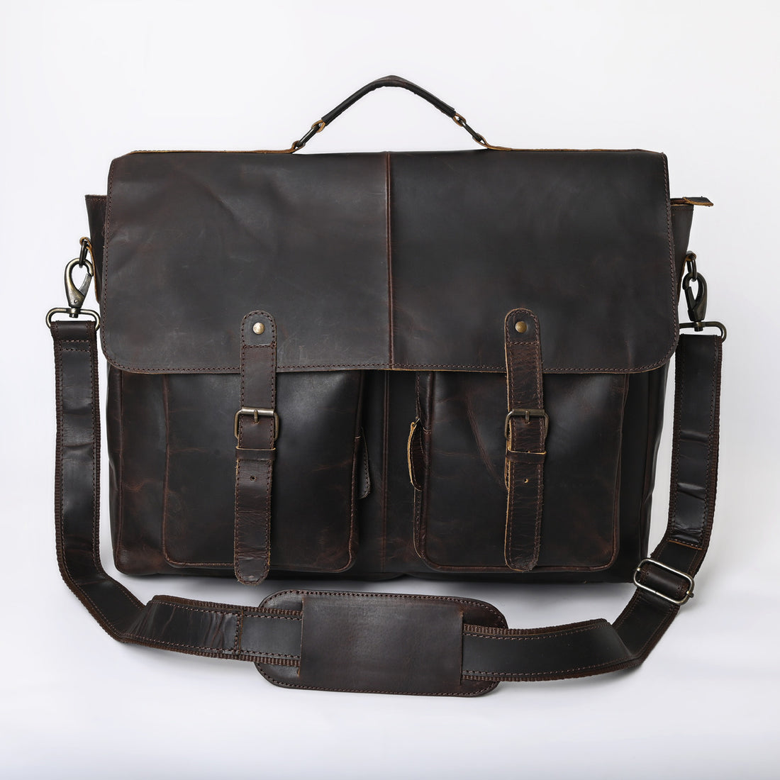 Rusty Hunter Leather Laptop Messenger Bag Big
