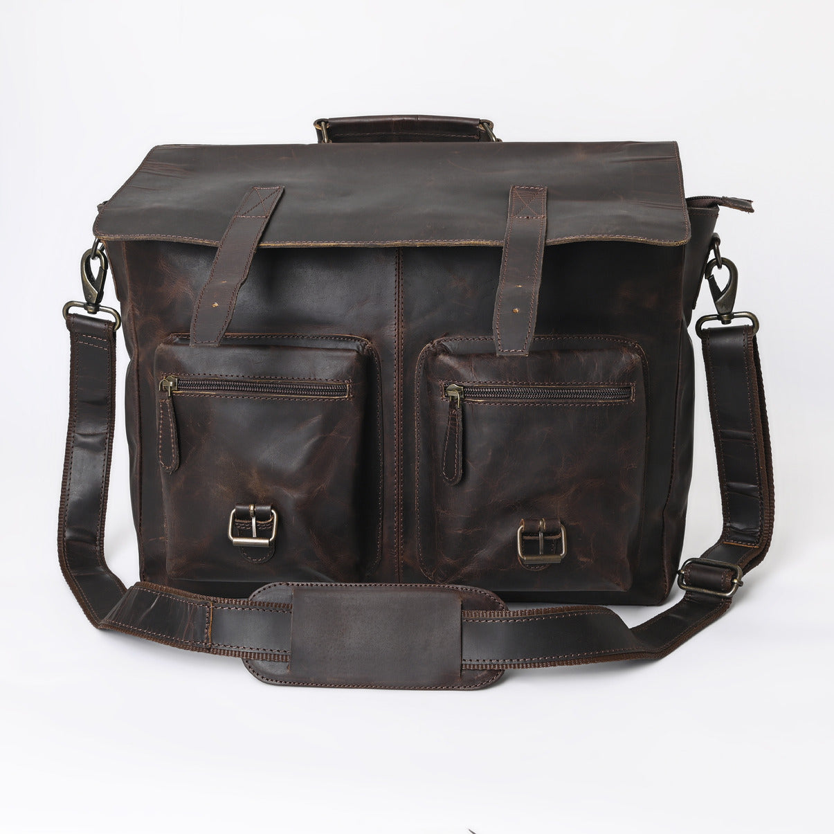 Rusty Hunter Leather Laptop Messenger Bag Medium