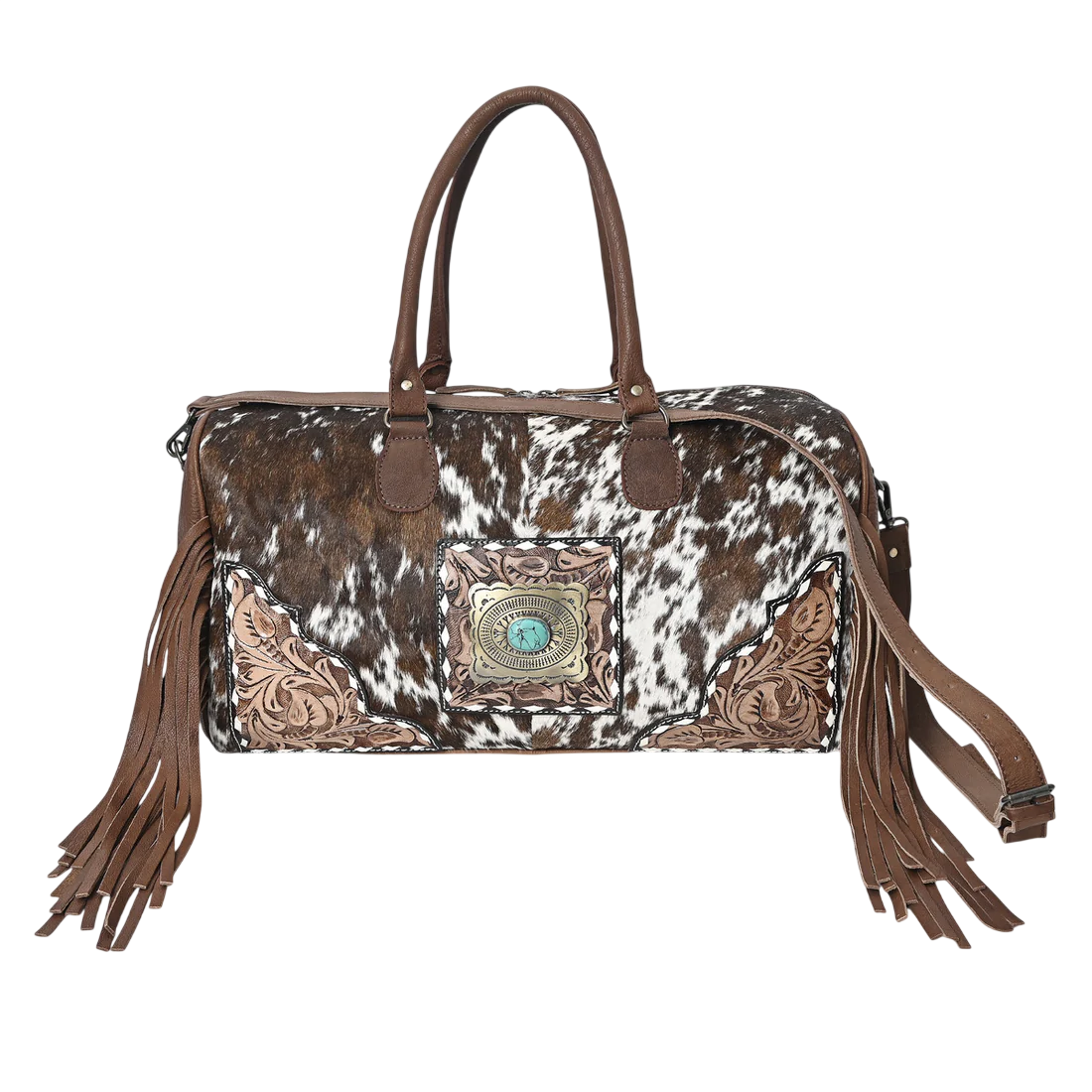 Light Brown Azetic Concho Cowhide Hairon Leather Duffle