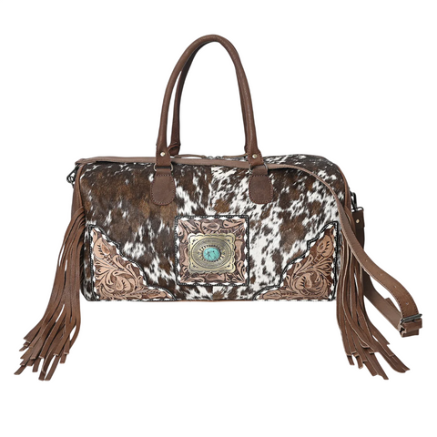 Light Brown Azetic Concho Cowhide Hairon Leather Duffle