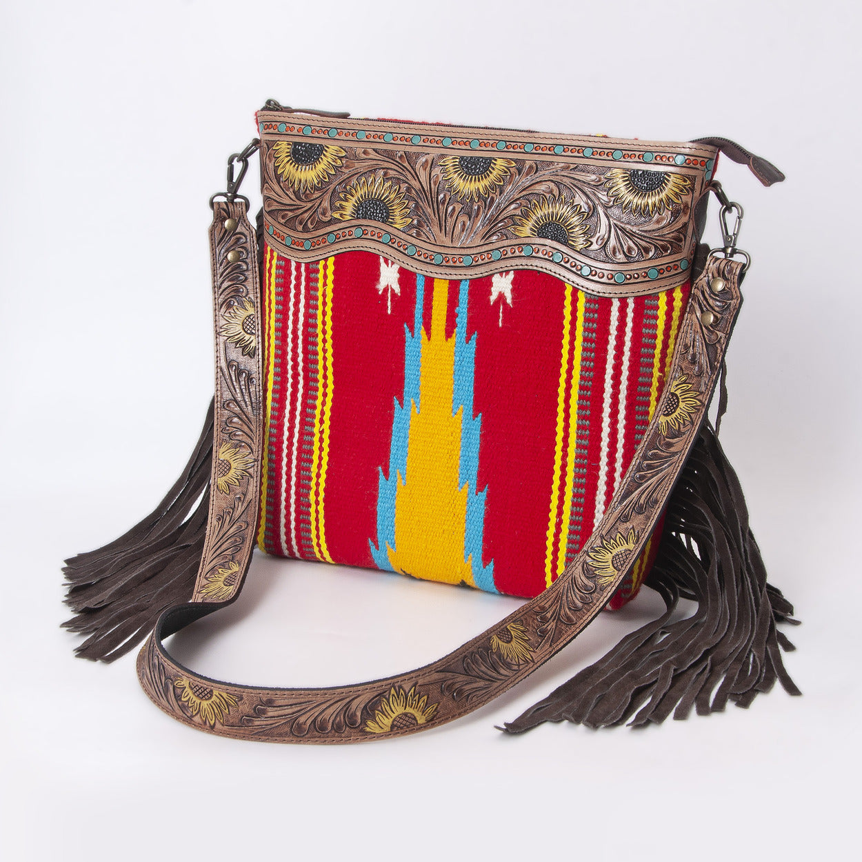 Sunflower Tooled Azetic  Durrie Shoulder Bag