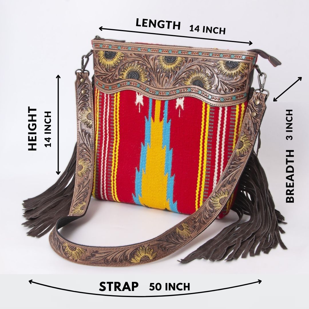 Sunflower Tooled Azetic  Durrie Shoulder Bag