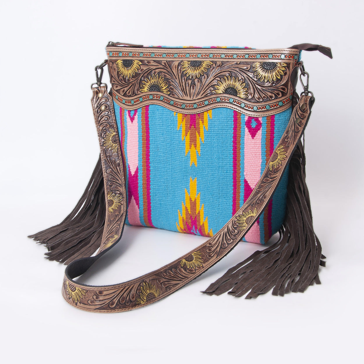 Sunflower Tooled Azetic  Durrie Shoulder Bag