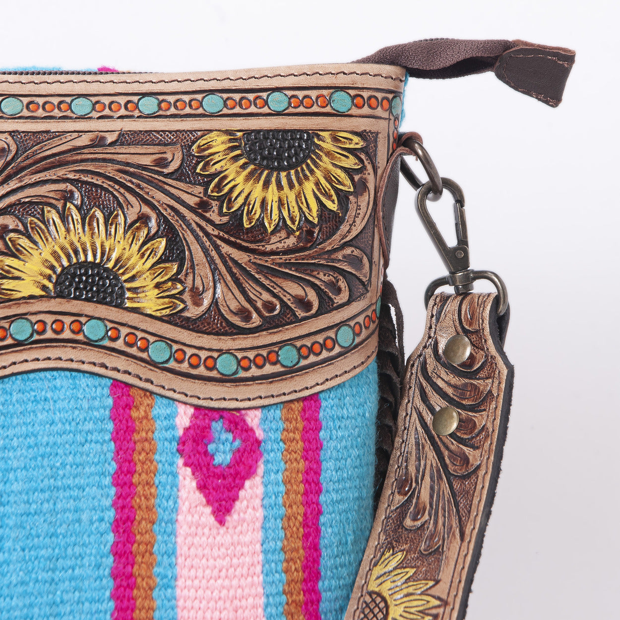 Sunflower Tooled Azetic  Durrie Shoulder Bag