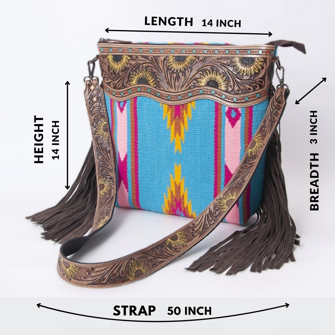 Sunflower Tooled Azetic  Durrie Shoulder Bag