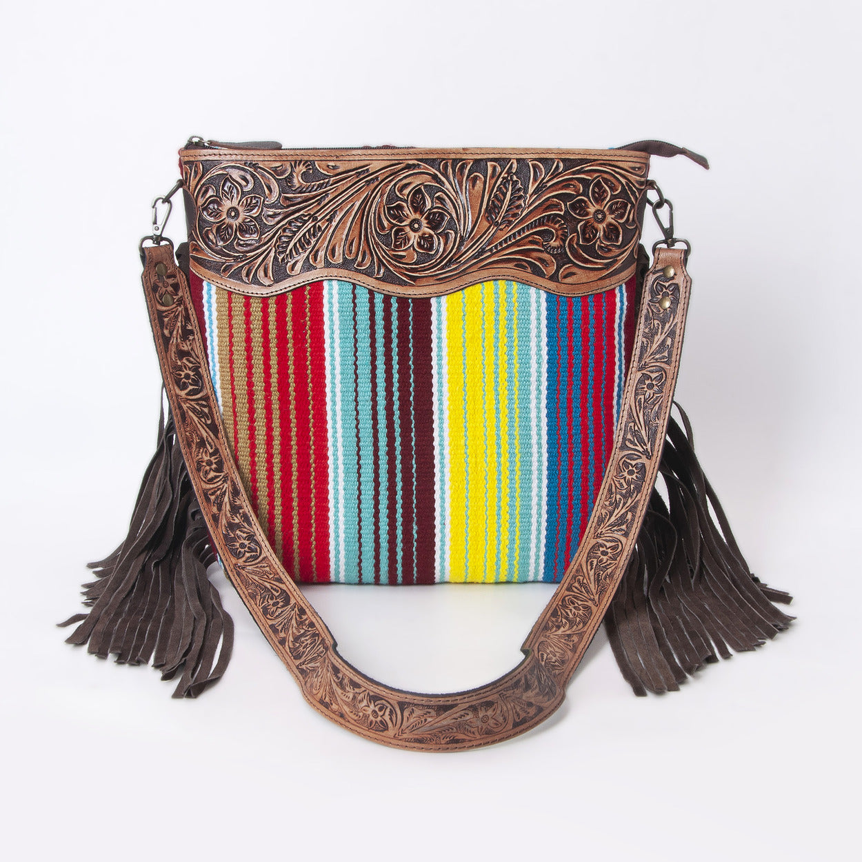 Rainbow Wool Tooled Shoulder Bag