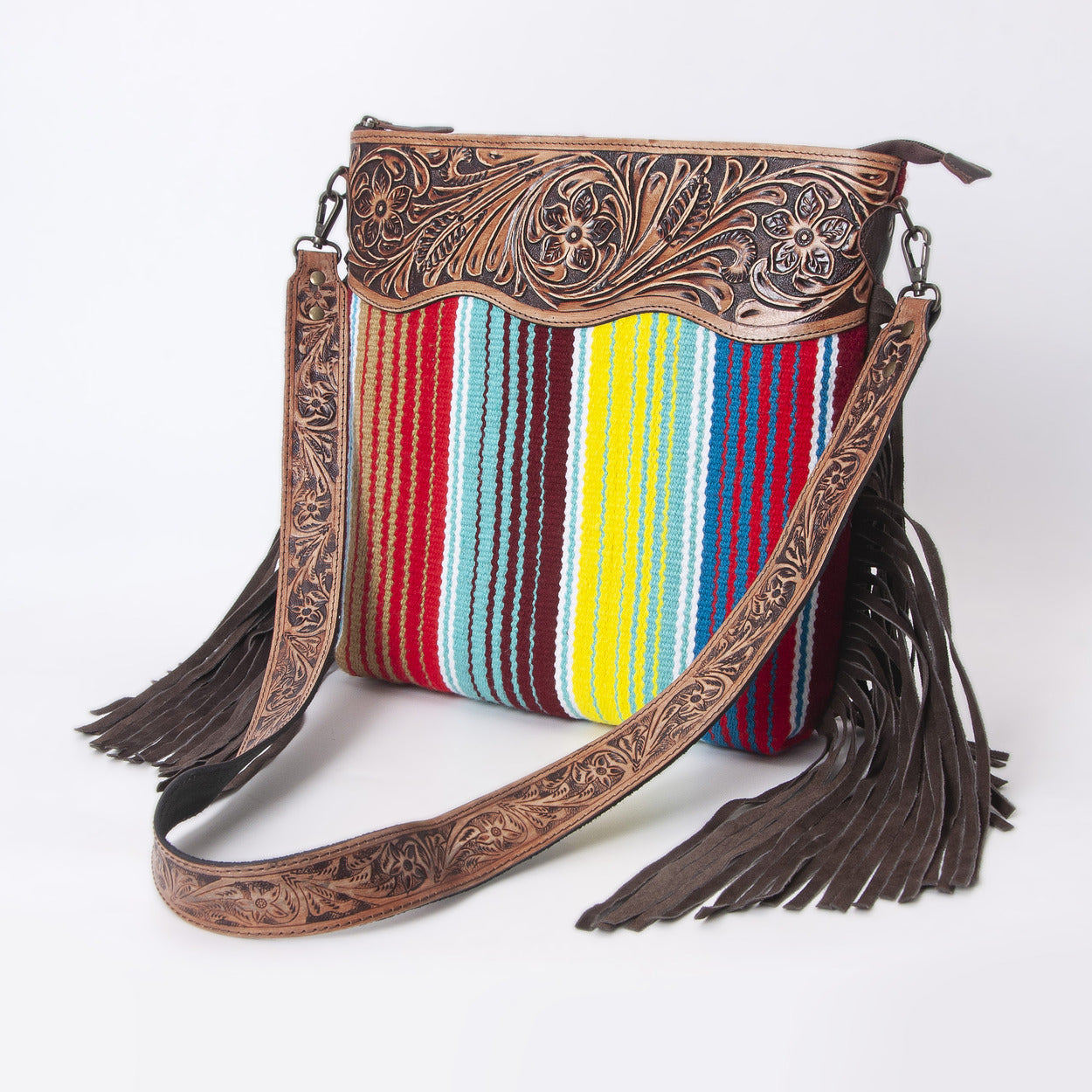 Rainbow Wool Tooled Shoulder Bag