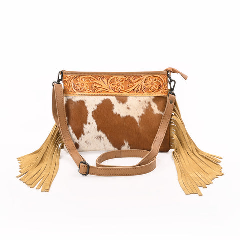 Cowhide Hairon & Tooled Leather Crossbody Bag