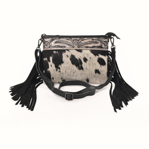 Cowhide Hairon & Tooled Leather Crossbody Bag