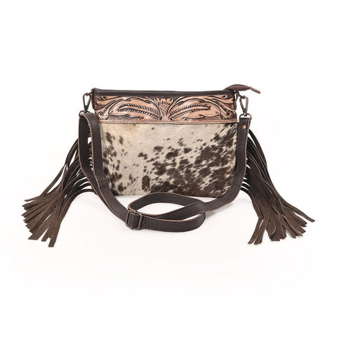 Cowhide Hairon & Tooled Leather Crossbody Bag