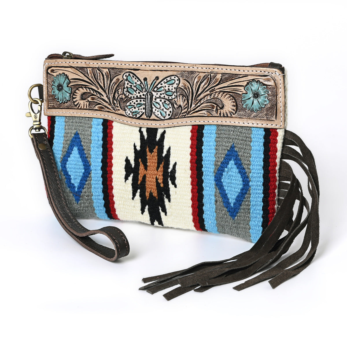 Turquoise Monarch Mini Woolen Clutch
