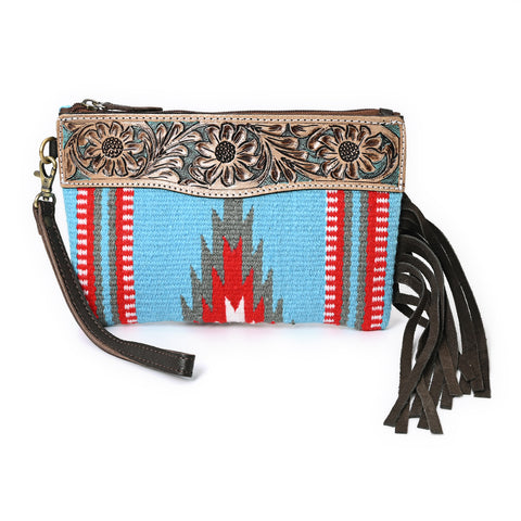 Turquoise Monarch Mini Woolen Clutch – Aztec Leather Bag