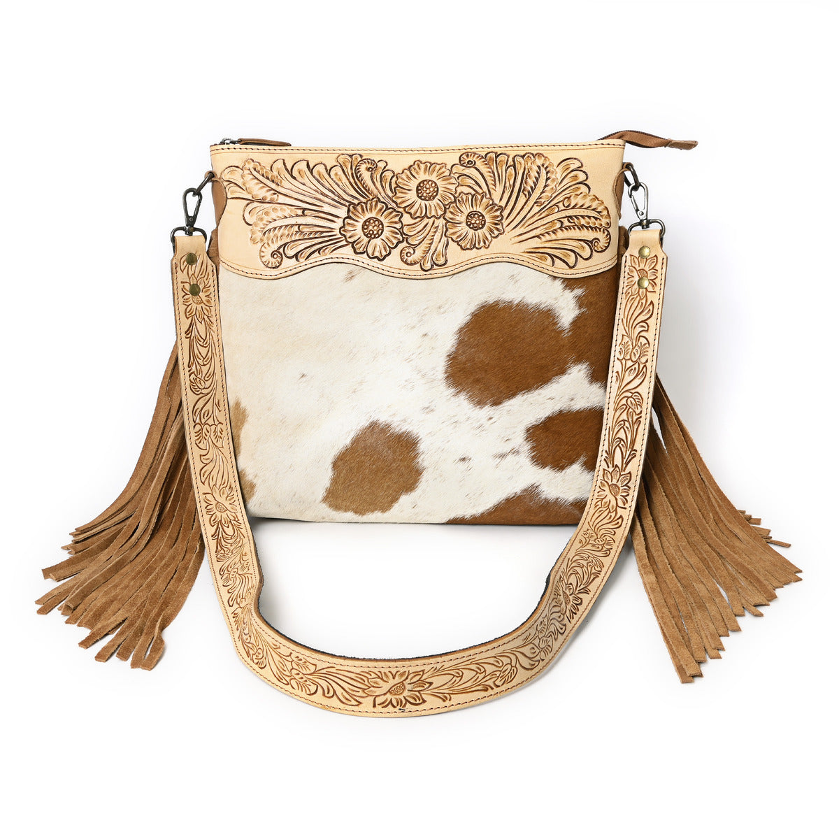 Crimson Handtooled Cowhide Shoulder Bag