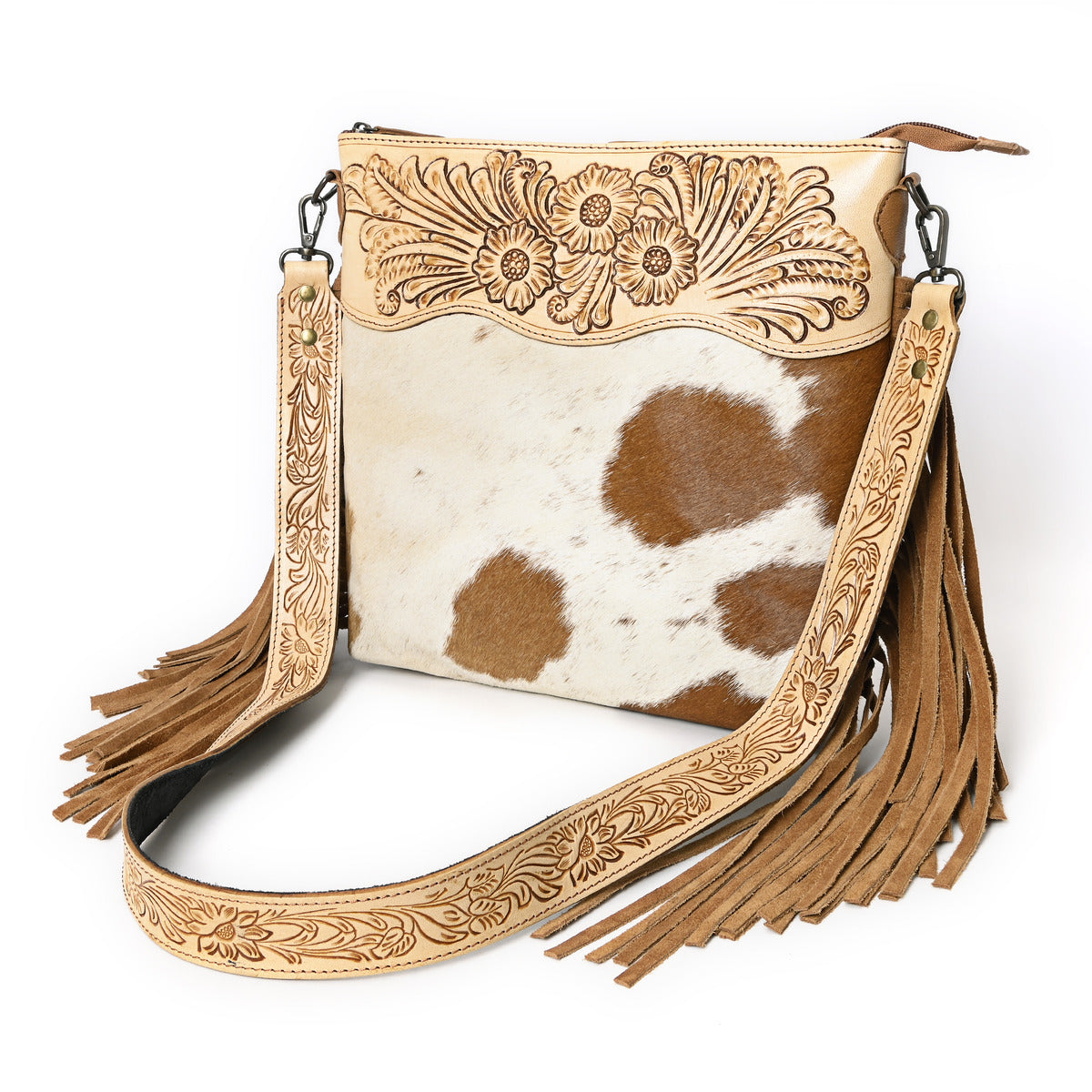 Crimson Handtooled Cowhide Shoulder Bag