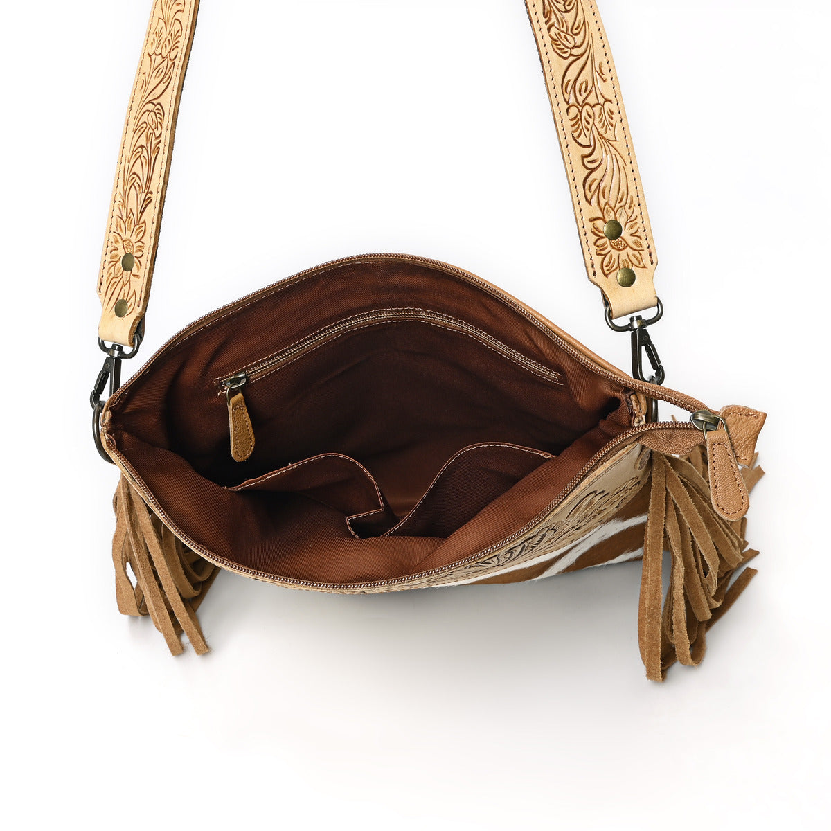 Crimson Handtooled Cowhide Shoulder Bag