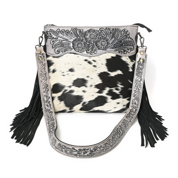 Crimson Handtooled Cowhide Shoulder Bag