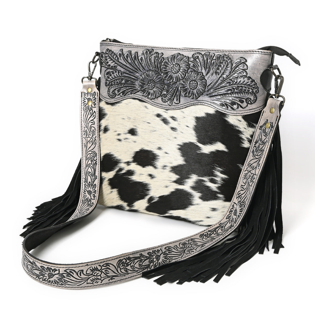 Crimson Handtooled Cowhide Shoulder Bag