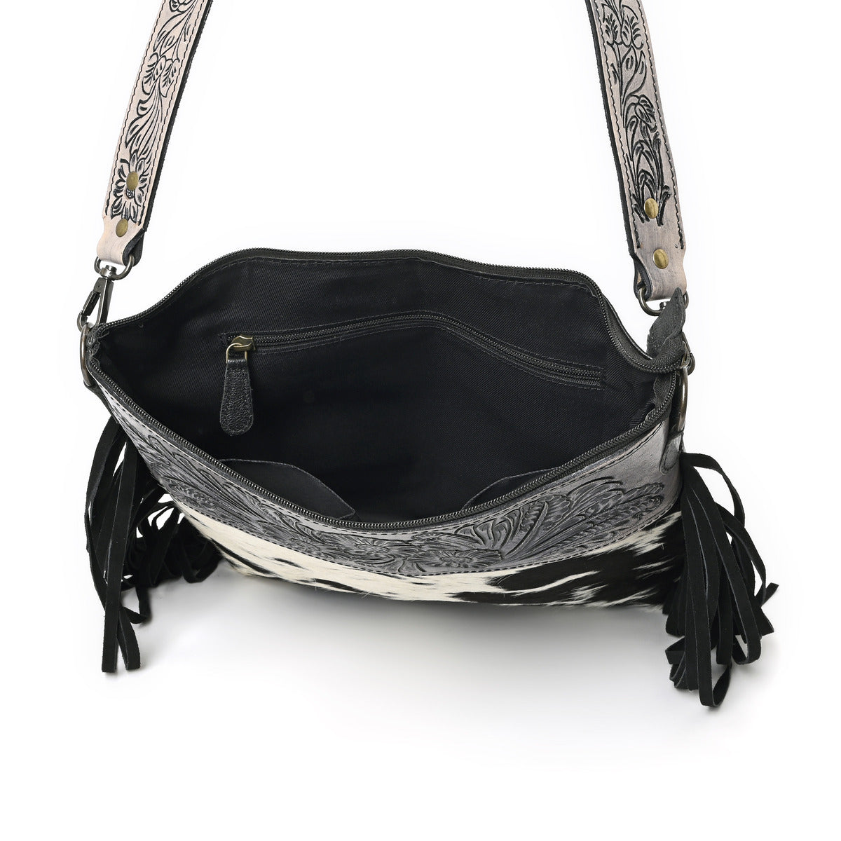 Crimson Handtooled Cowhide Shoulder Bag