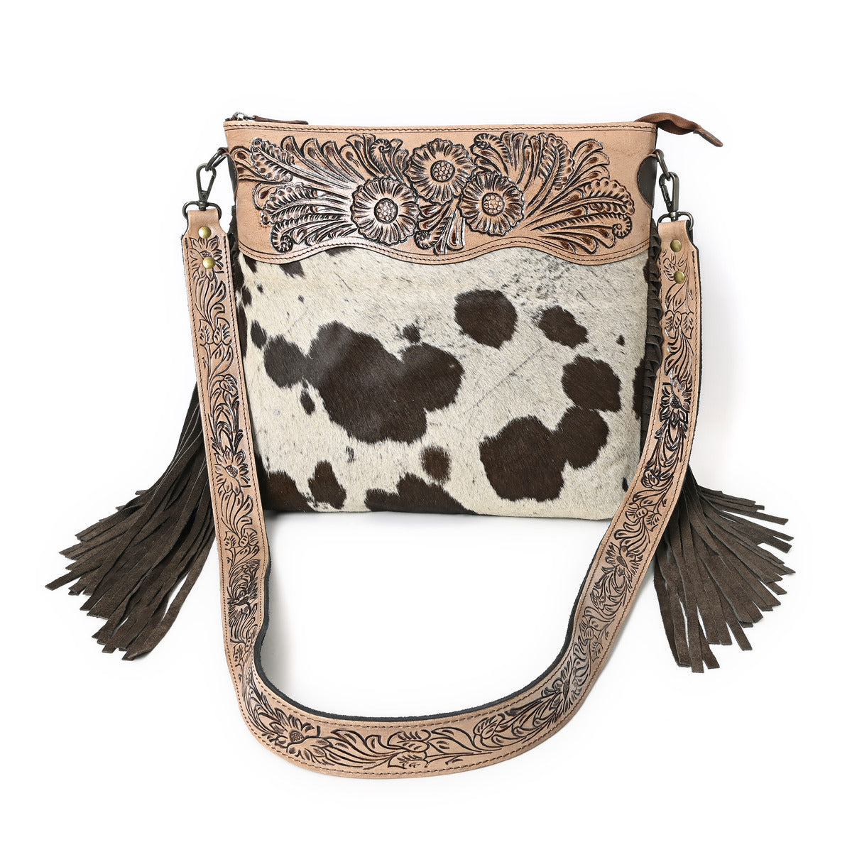 Crimson Handtooled Cowhide Shoulder Bag