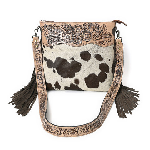 Crimson Handtooled Cowhide Shoulder Bag