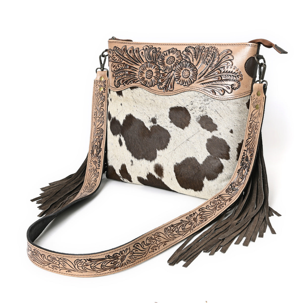 Crimson Handtooled Cowhide Shoulder Bag