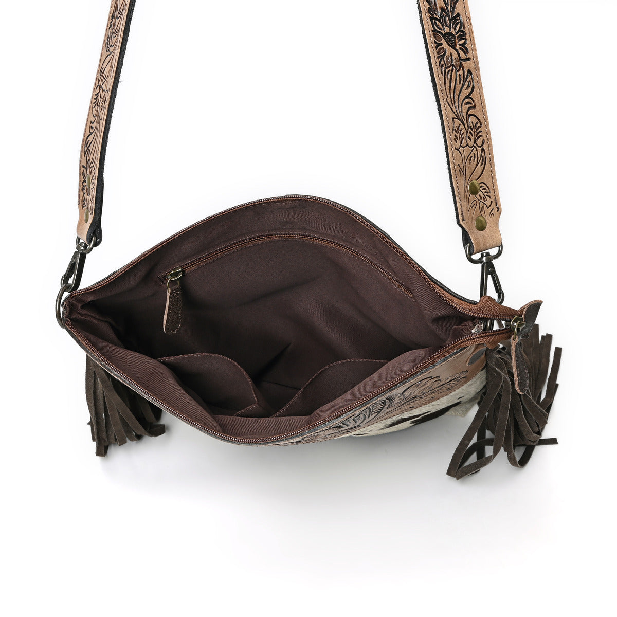 Crimson Handtooled Cowhide Shoulder Bag
