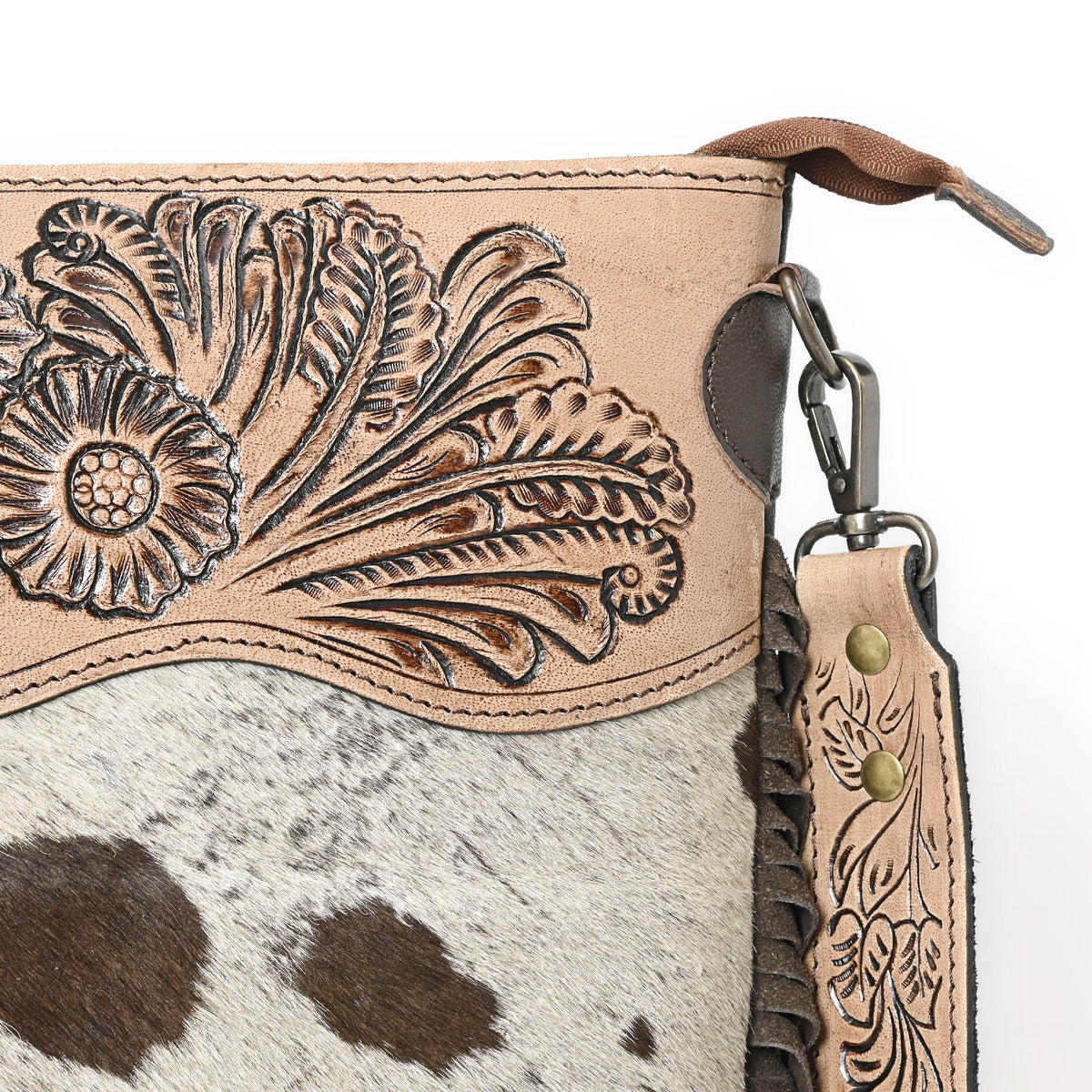 Crimson Handtooled Cowhide Shoulder Bag