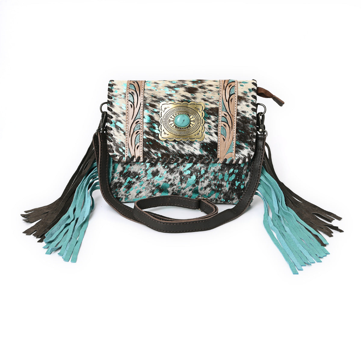 Sansa Turquoise Cincho Cowhide Crossbody Bag