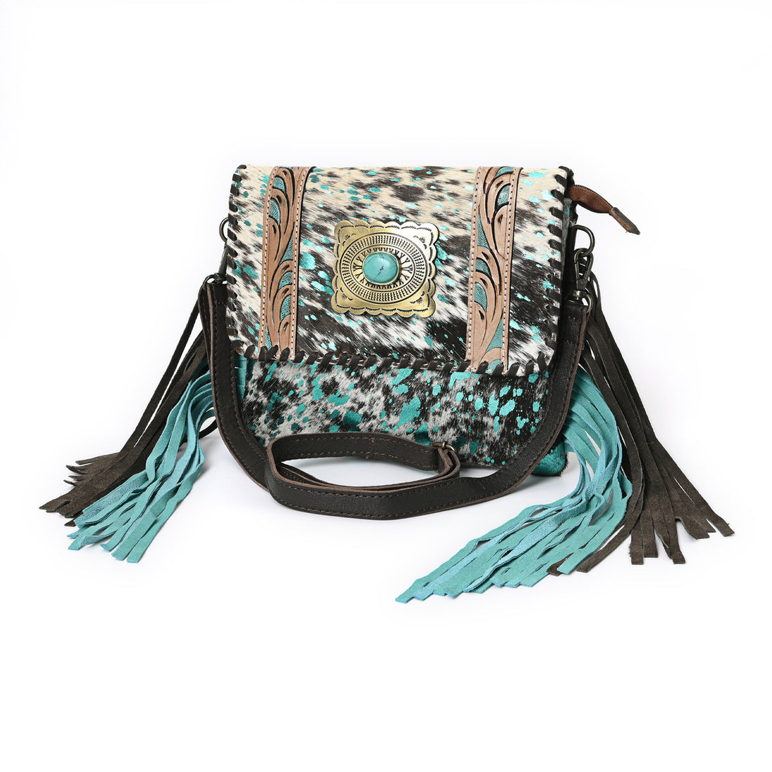 Sansa Turquoise Cincho Cowhide Crossbody Bag