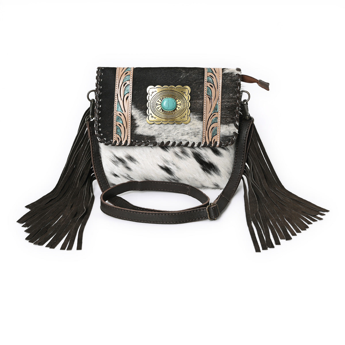 Sansa Turquoise Concho Cowhide Crossbody Bag