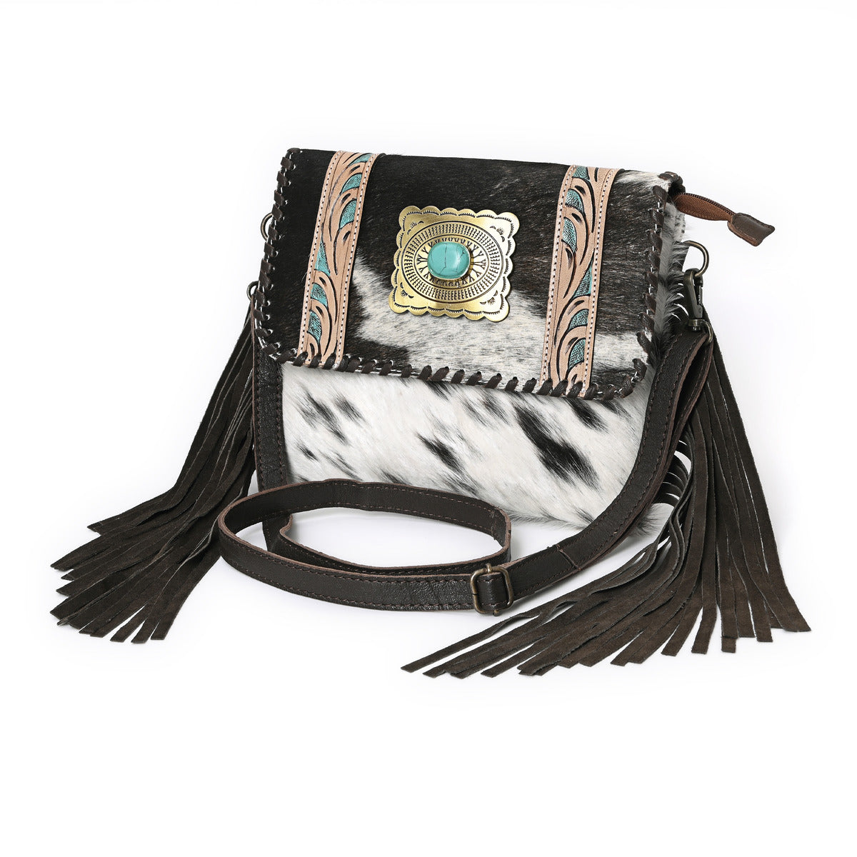 Sansa Turquoise Concho Cowhide Crossbody Bag