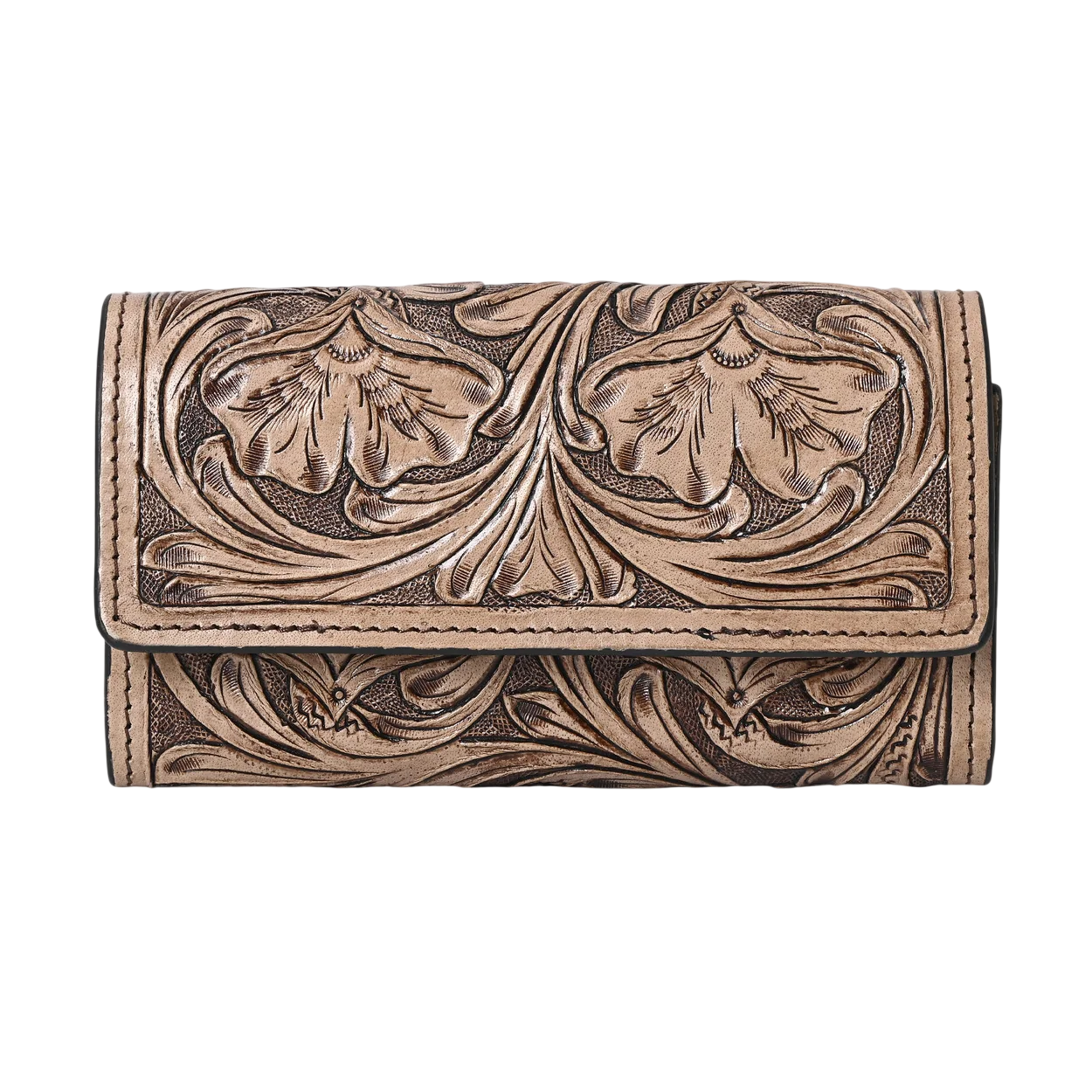 Rayna Brown Tooled Trifold Wallet