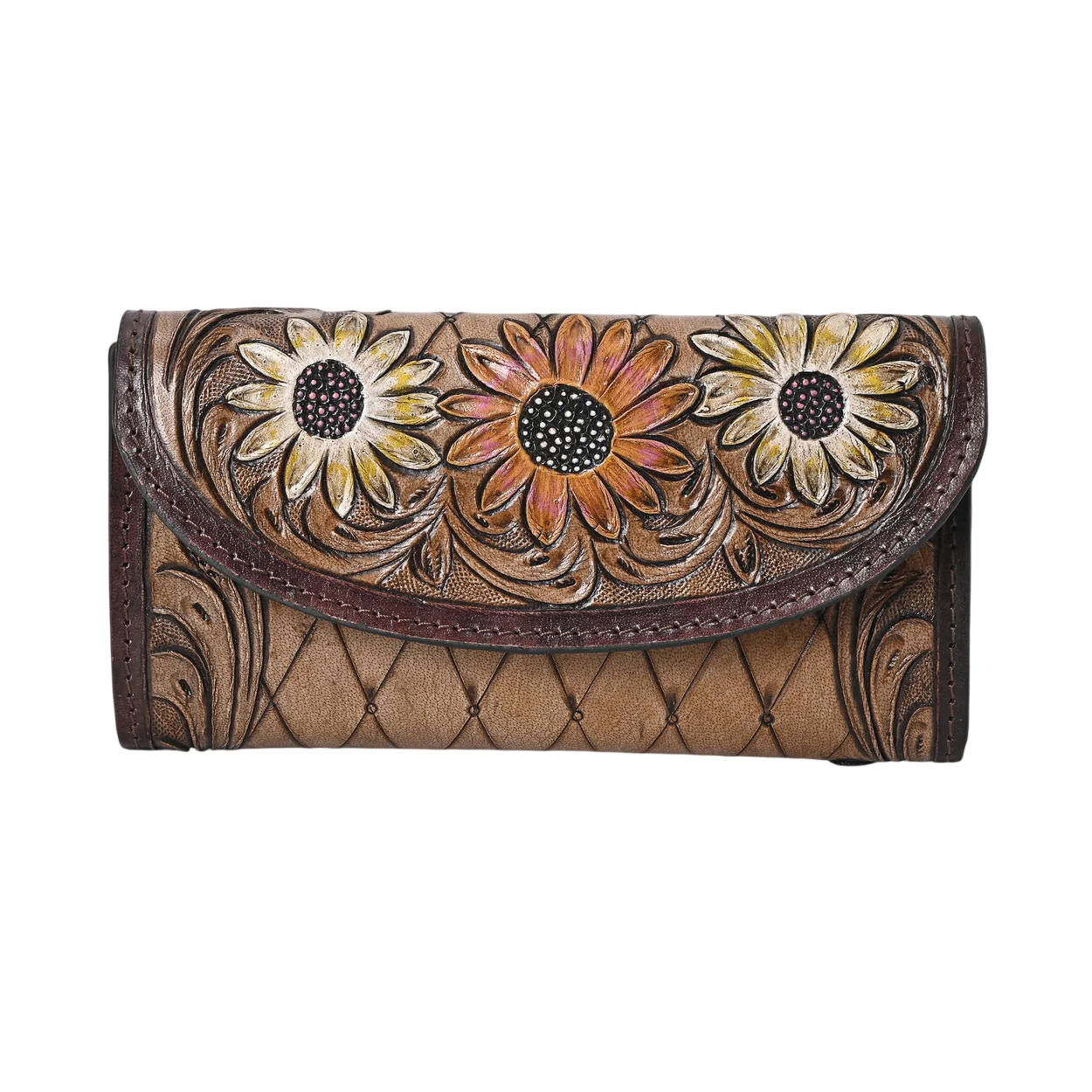 Cutie Brown Flower Tooled Wallet