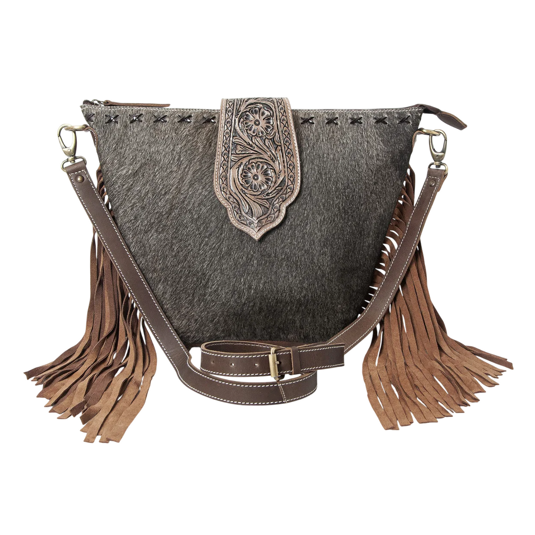 Hazel Grey Crossbody Fringe Bag
