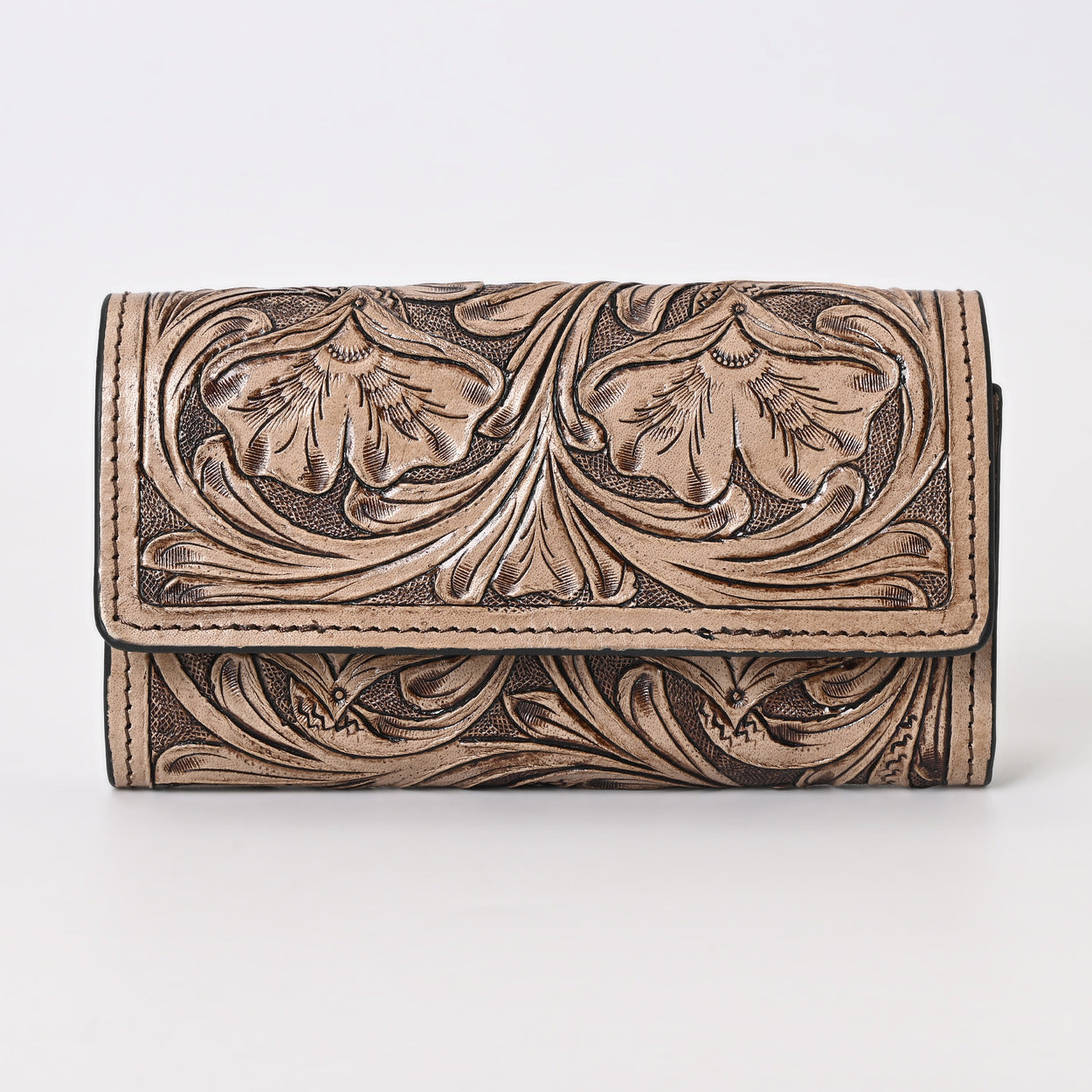 Rayna Brown Tooled Trifold Wallet