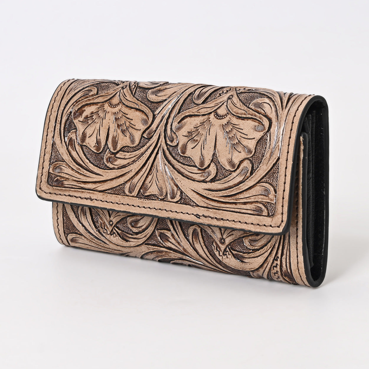 Rayna Brown Tooled Trifold Wallet