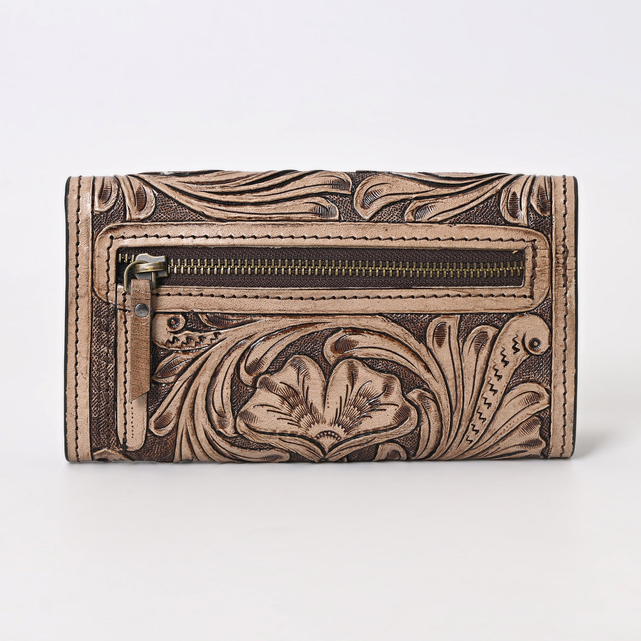 Rayna Brown Tooled Trifold Wallet
