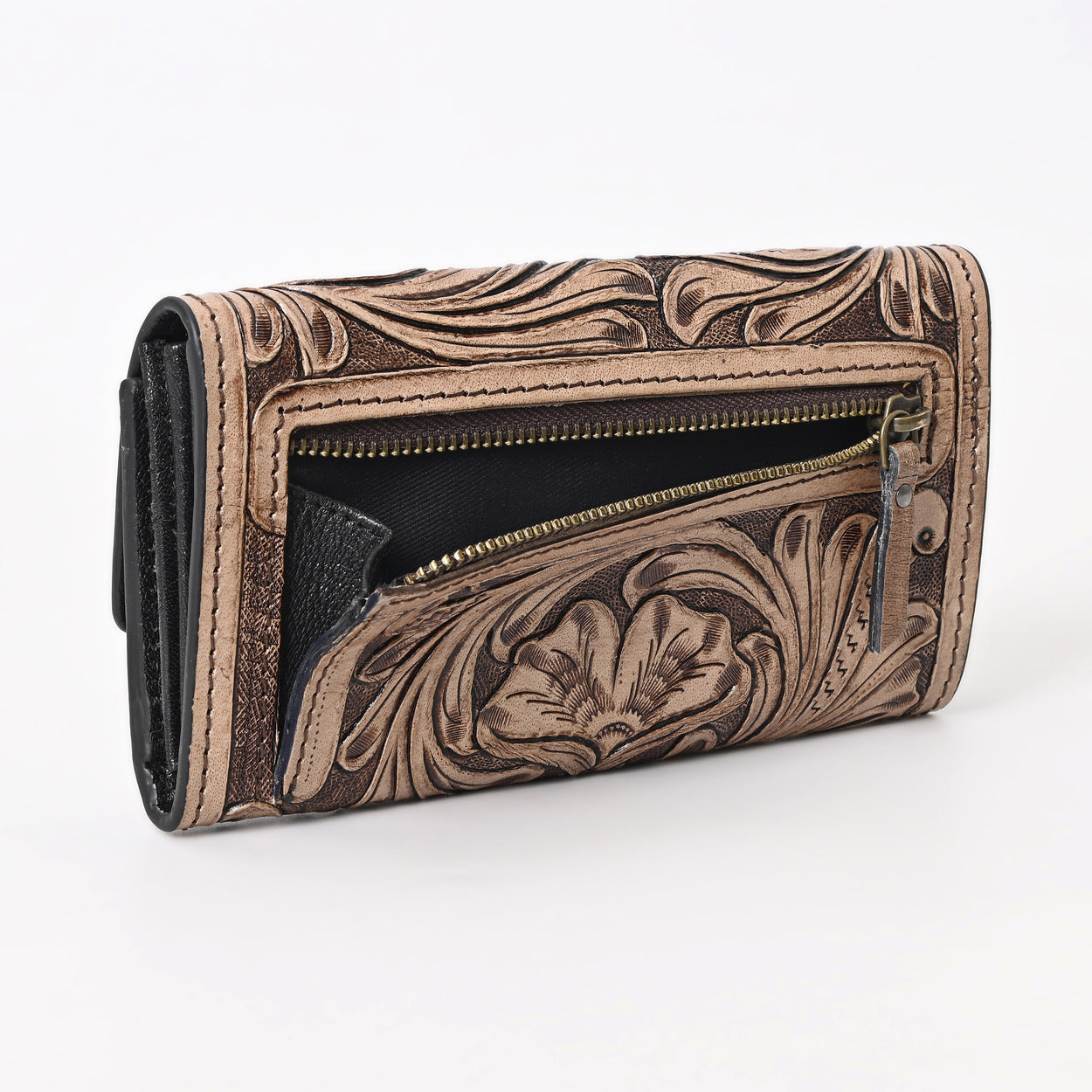 Rayna Brown Tooled Trifold Wallet