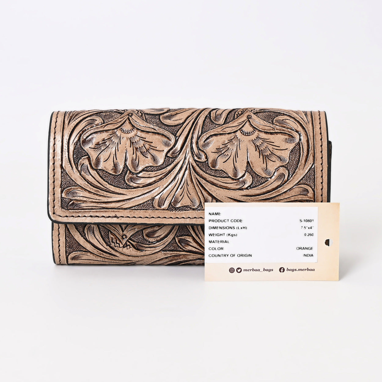 Rayna Brown Tooled Trifold Wallet