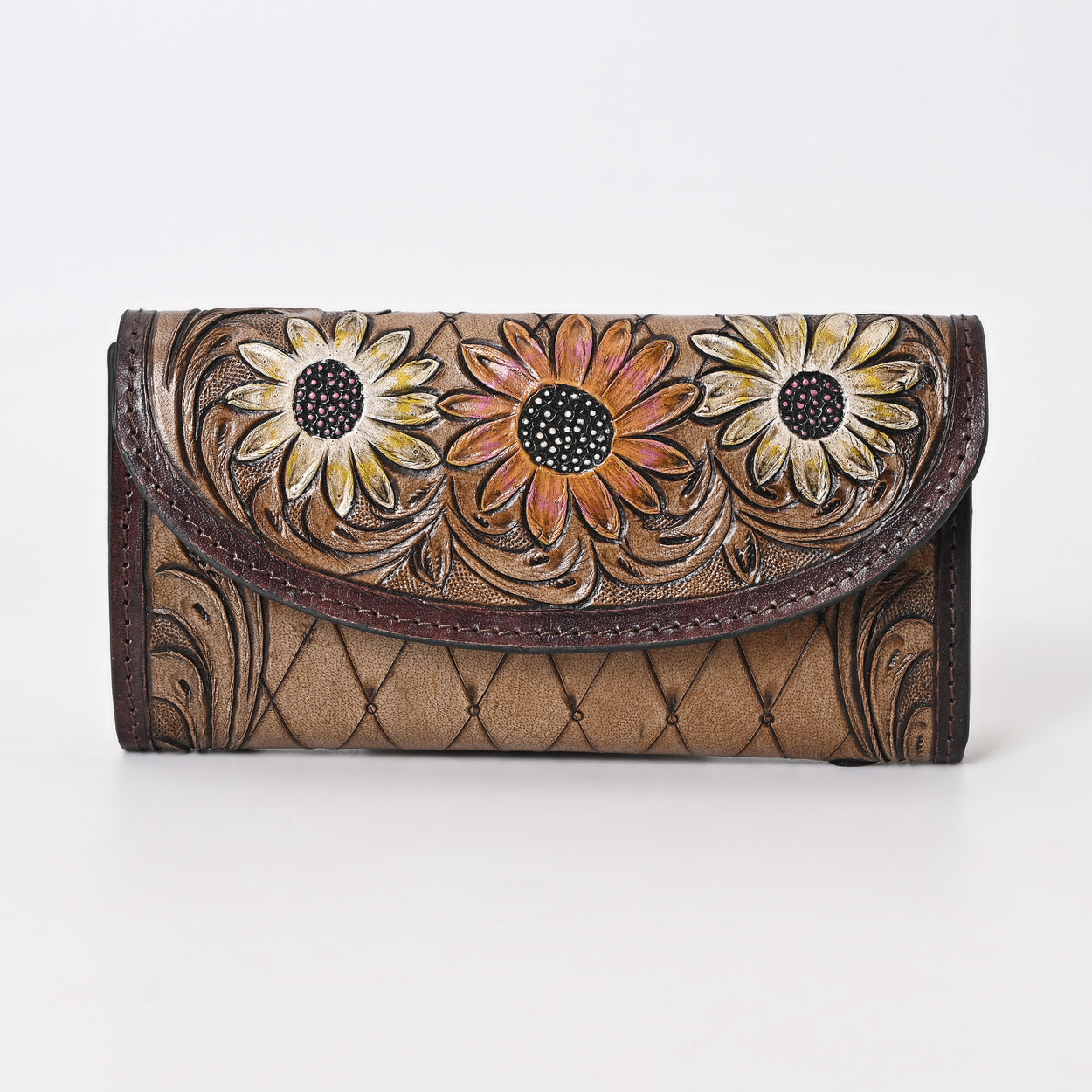 Cutie Brown Flower Tooled Wallet