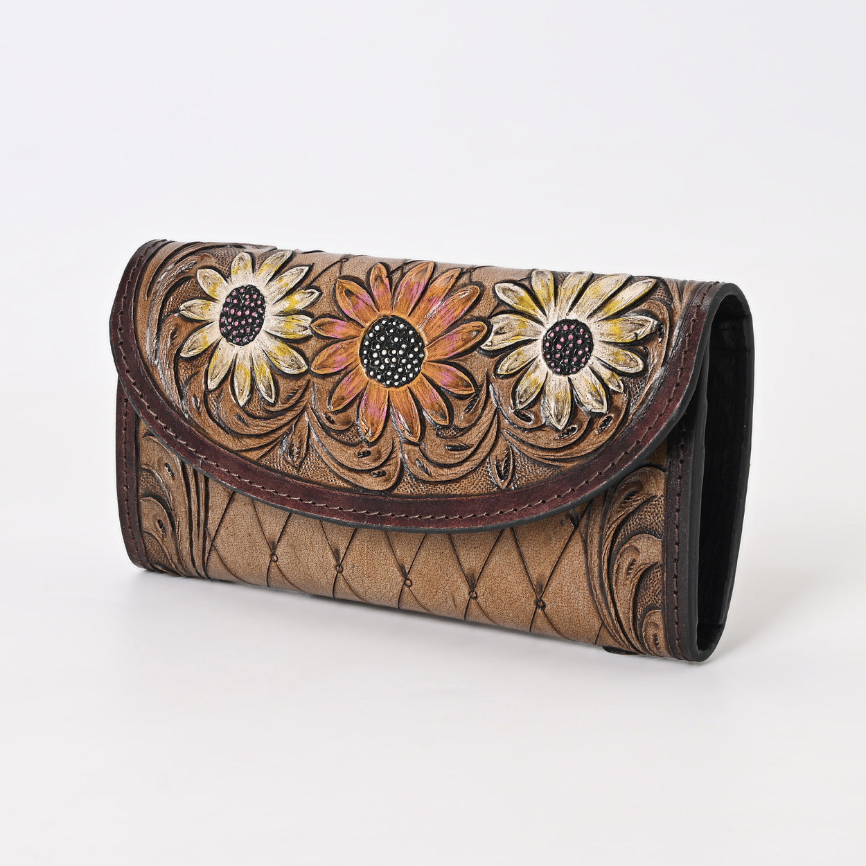 Cutie Brown Flower Tooled Wallet