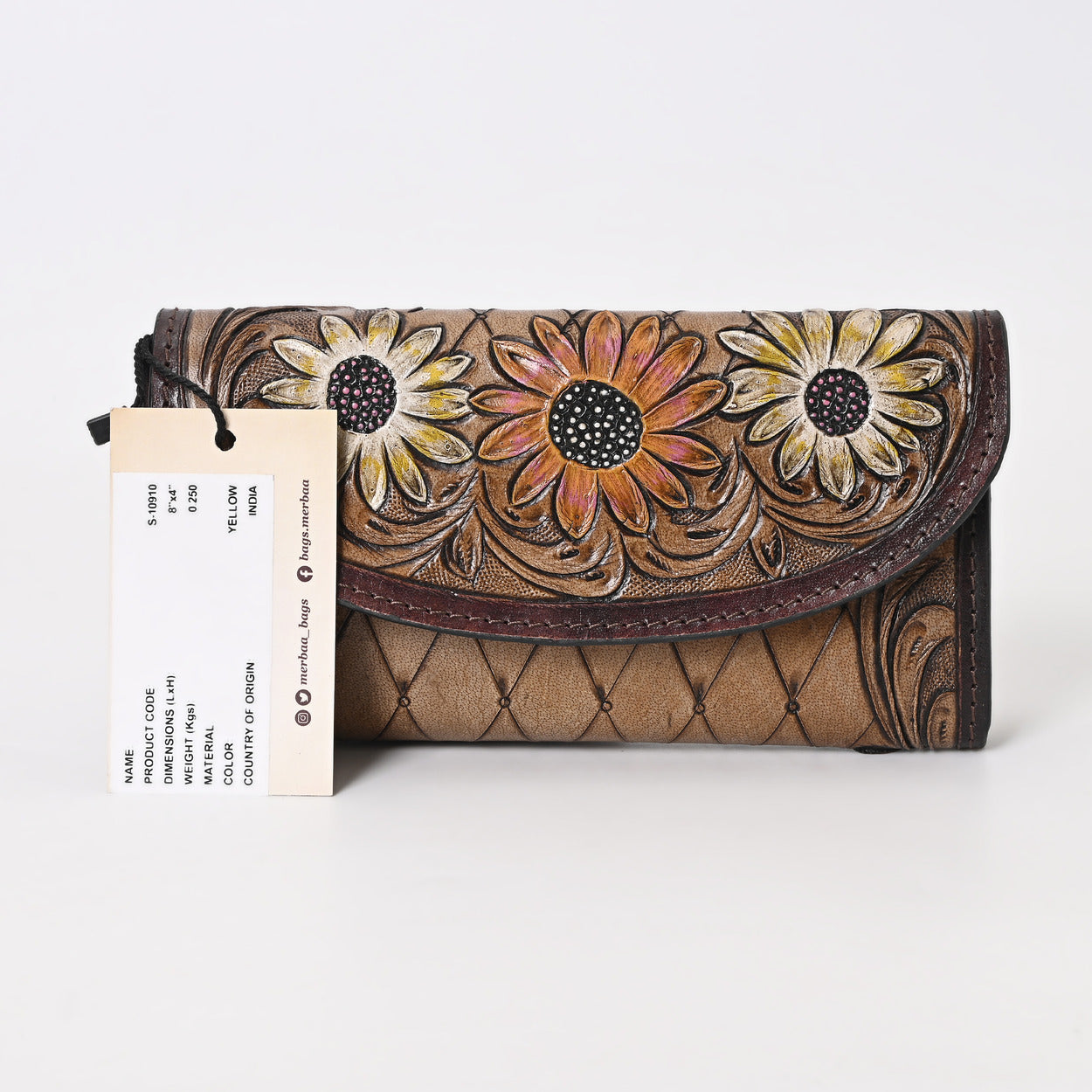 Cutie Brown Flower Tooled Wallet