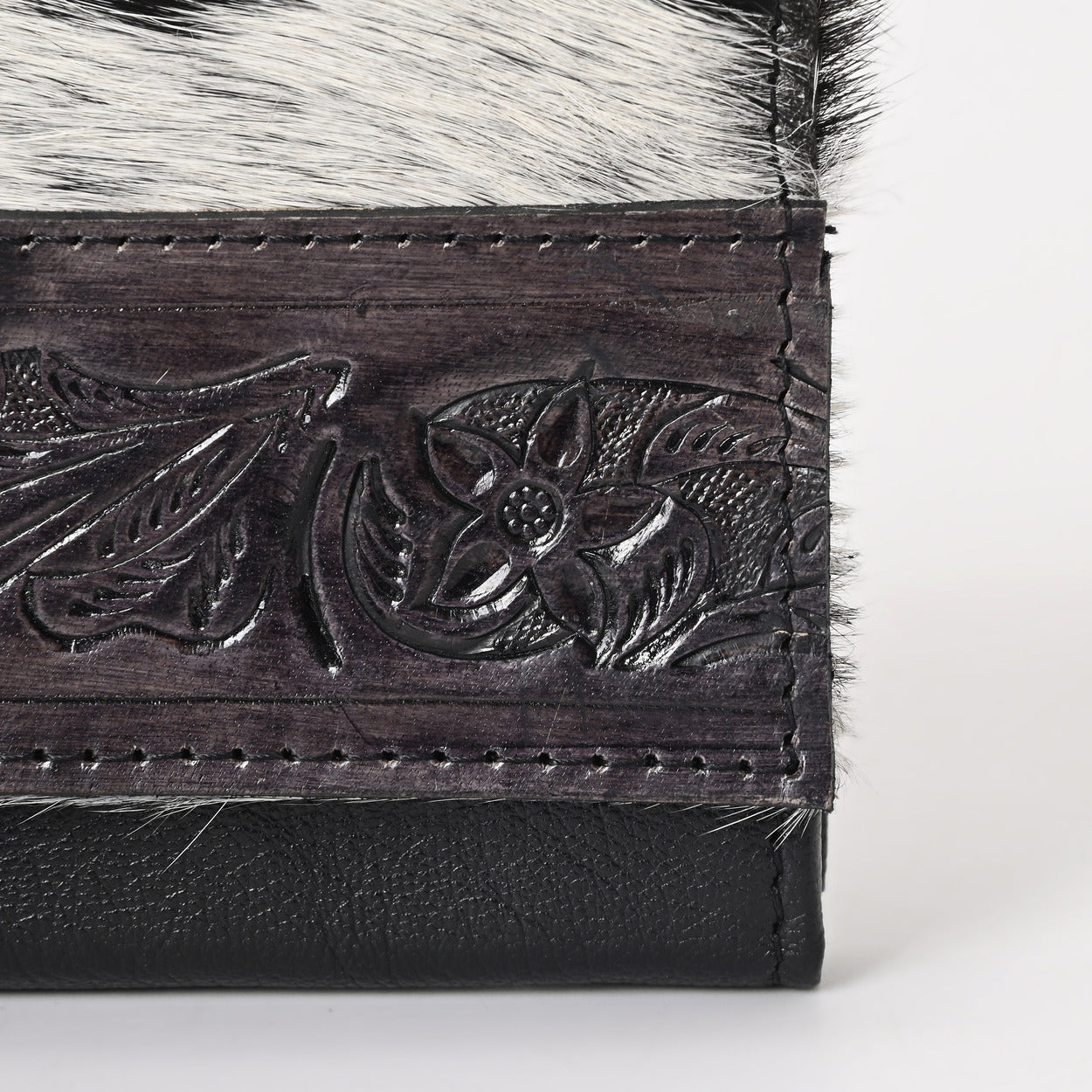 Nester Cowhide Tooled Trifold Wallet Black
