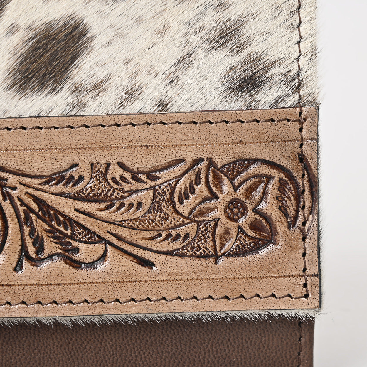Nester Cowhide Tooled Trifold Wallet Brown
