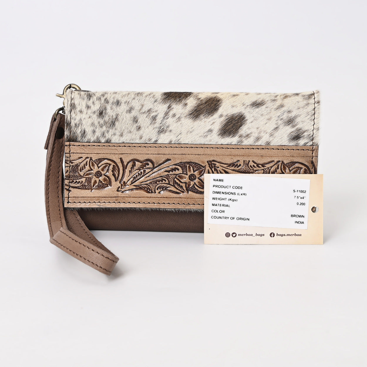 Nester Cowhide Tooled Trifold Wallet Brown