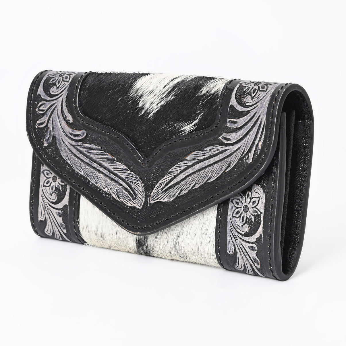 Rustic Rose Black Trifold  Wallet