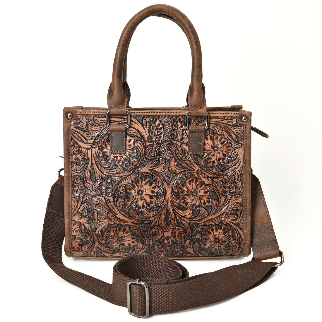 Hand Crafted Floral Tooled Bag – Western Leather Handbag